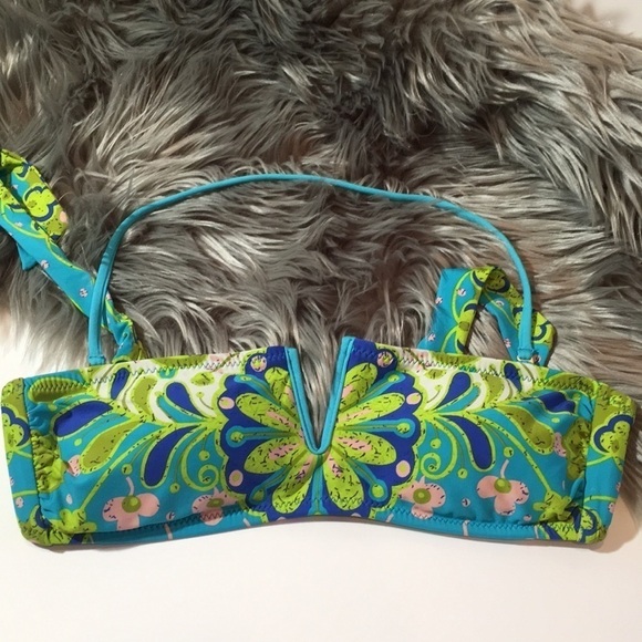 Trina Turk Woodblock Floral Bandeau Bikini top - Picture 2 of 8
